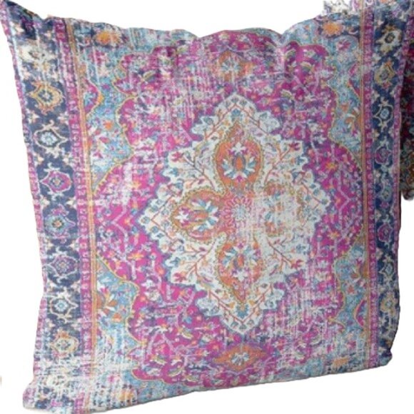 Pillow Cover Boho Bohemia Carpet Pattern Pink Purple Blue Square  19 x 19 inches - Picture 1 of 12